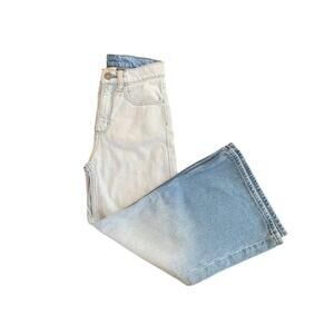 Y2K Skater Girls Wide Leg Jeans Light Blue Ombre Dip Dye Size 8 Adjustable Waist